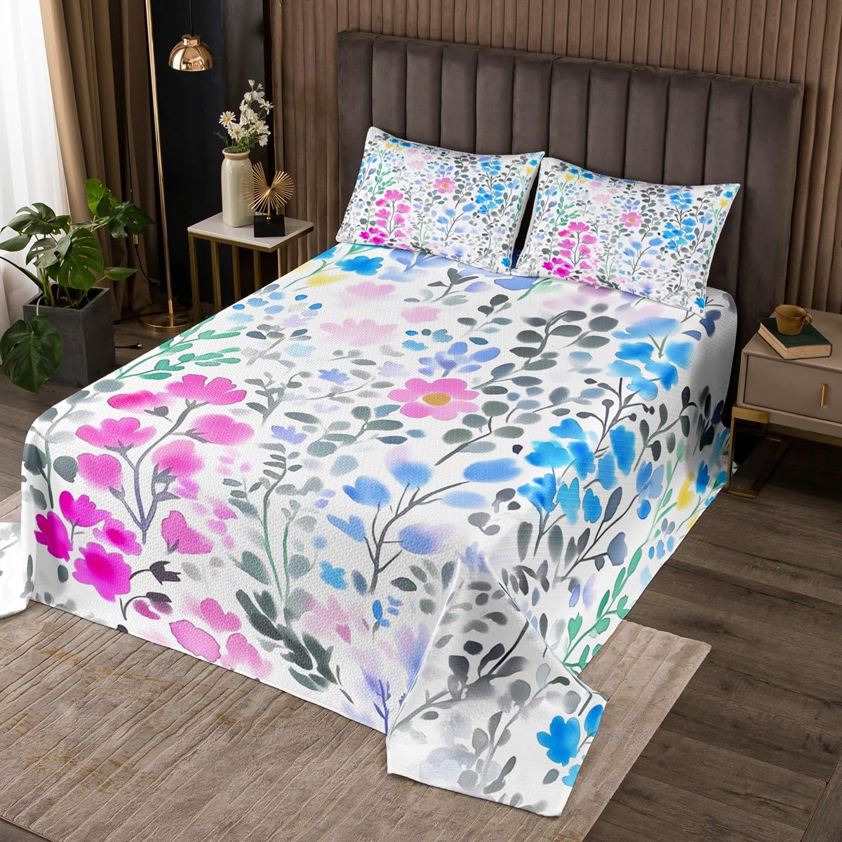 jejeloiu Damask Floral Bedspread for Girls Boys Kids Queen Size Vintage Jacquard Quilted Coverlet Room Decor Antique Classic Coverlet Set 3Pcs Bed Scarf Breathable Soft Lightweight Microfiber