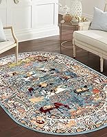 Vista 7 de Unique Loom Narenj Collection - Alfombra de área Birmingham (octágono de 5 pies 1 pulgada, azul/borgoña)