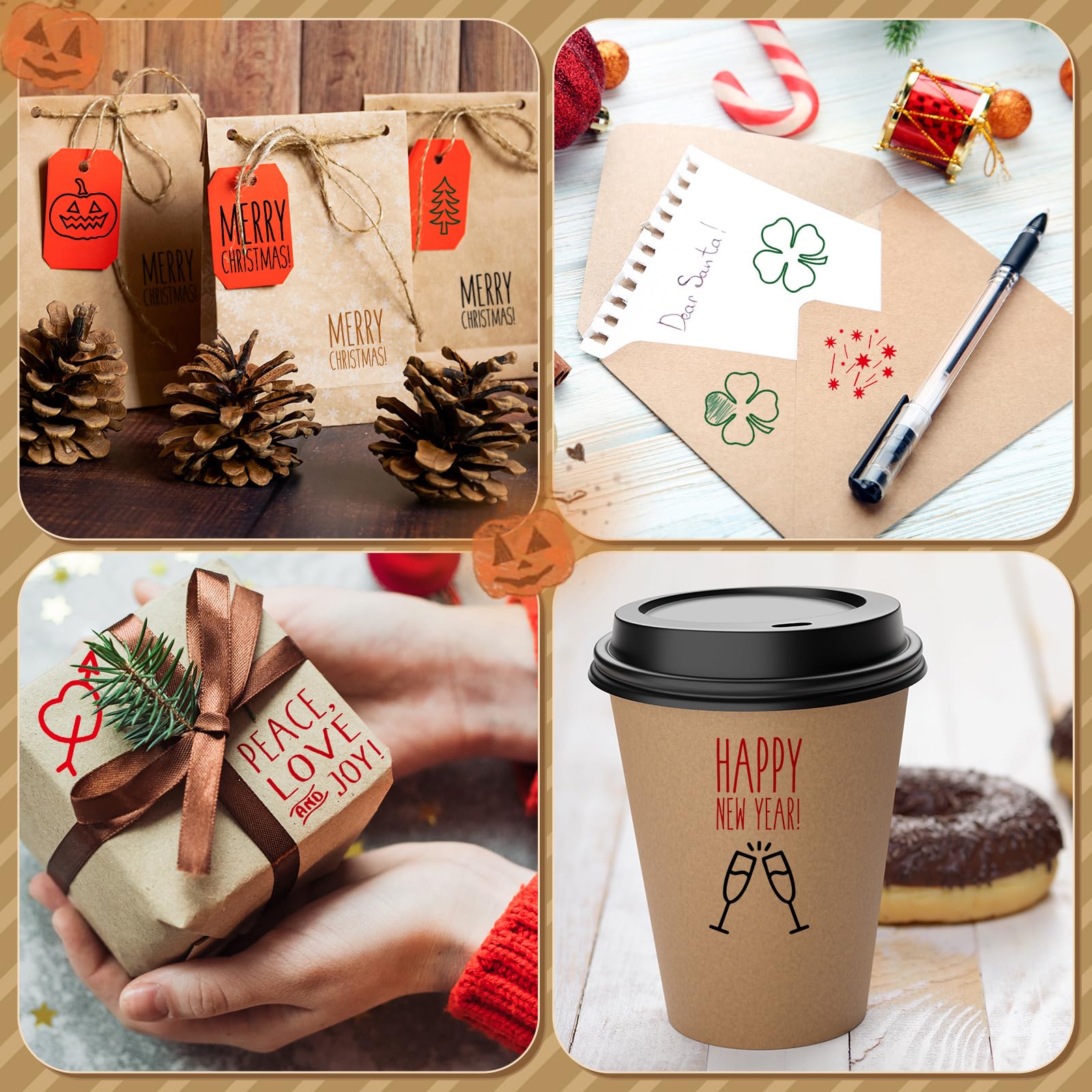 MotiMind Juego de 18 sellos de madera para todos los días festivos, sellos de goma de madera para hacer tarjetas, decoración y suministros de álbumes de recortes