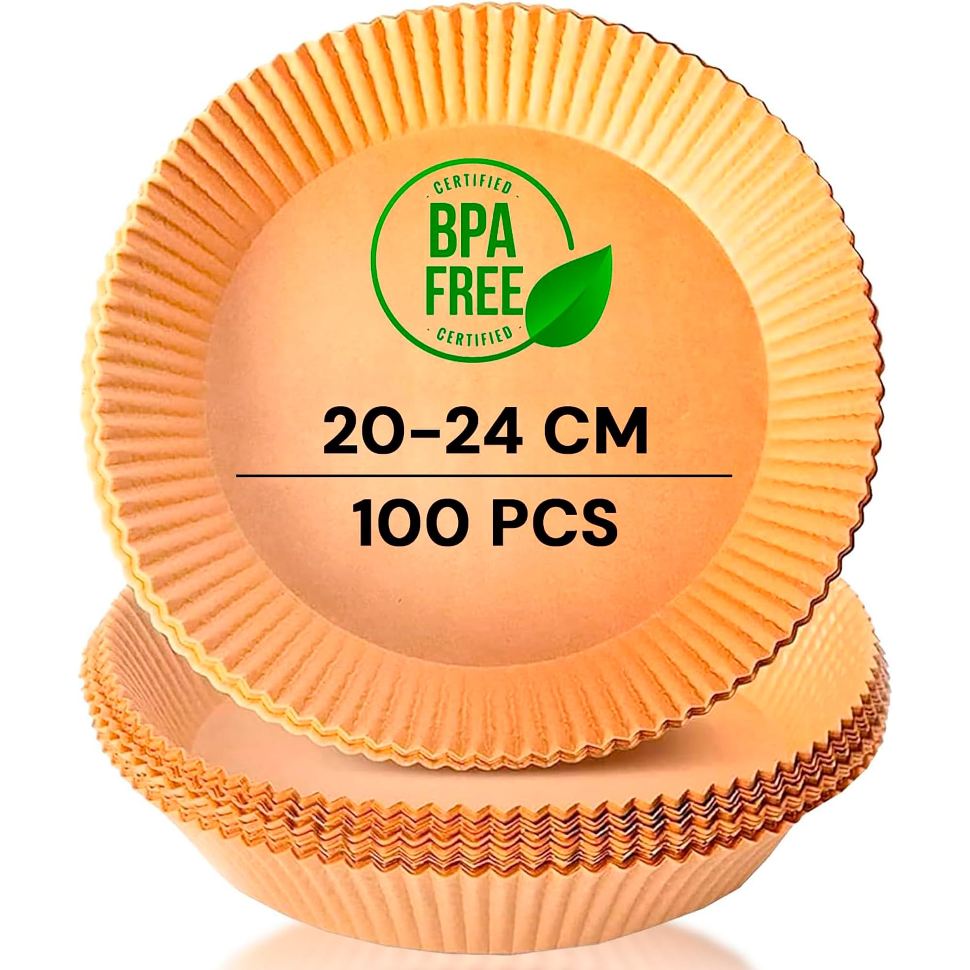 edihome, Backpapier für Heißluftfritteuse, fur Air Fryer, 100 Stück, 20-24 cm, BPA Free, Zubehör Heissluftfritteuse, Einweg, für Backofen, 5 bis 8 Liter (Rund, 20-24 cm), Brown