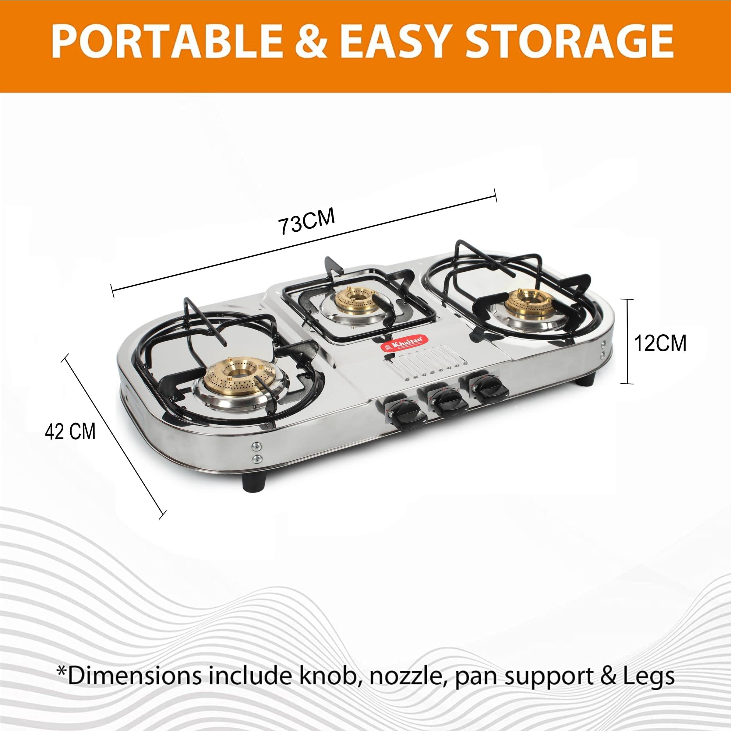 Khaitan 3 Burner Gas Stove Draw "Double Decker PRO " (with extra big