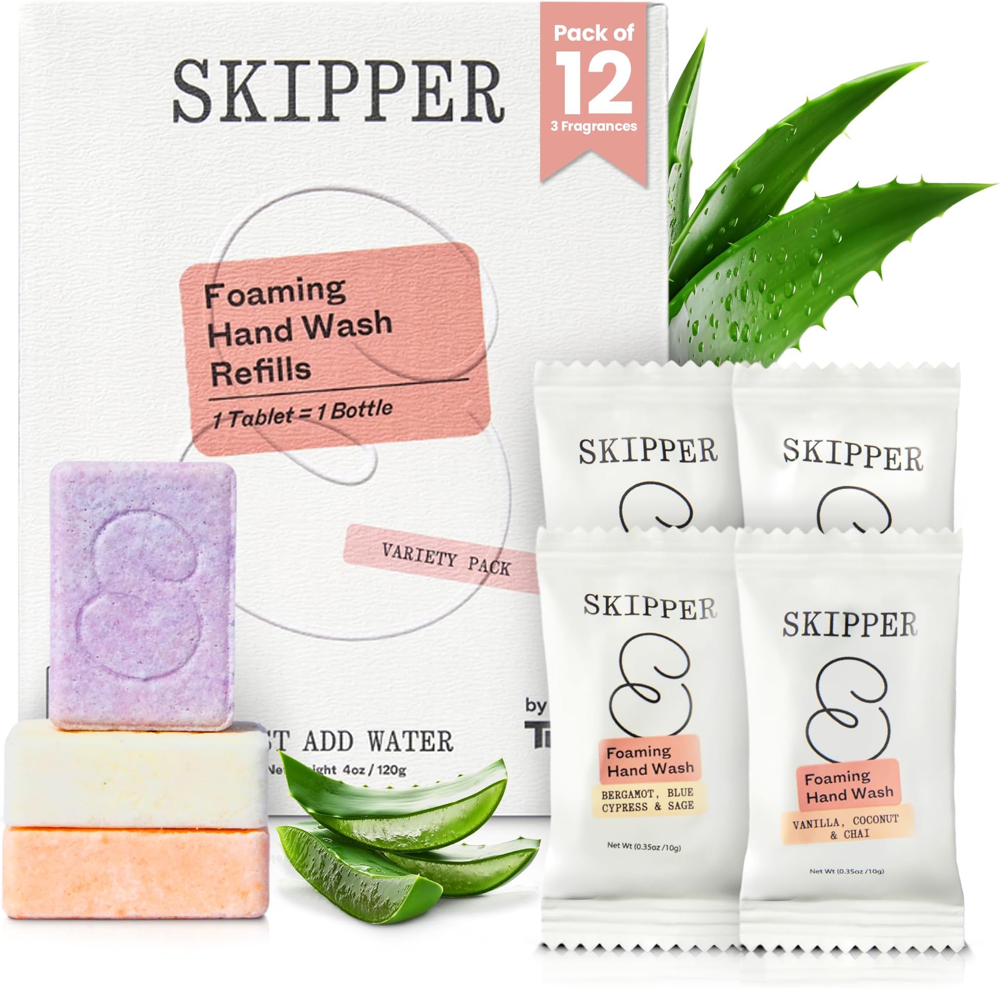 Tirtyl Skipper Foaming Hand Soap Tablet Refills - 12 Pack - 96 fl oz total (12x 8 fl oz) - Rebranded - Compostable Packaging - Variety Fragrance Pack