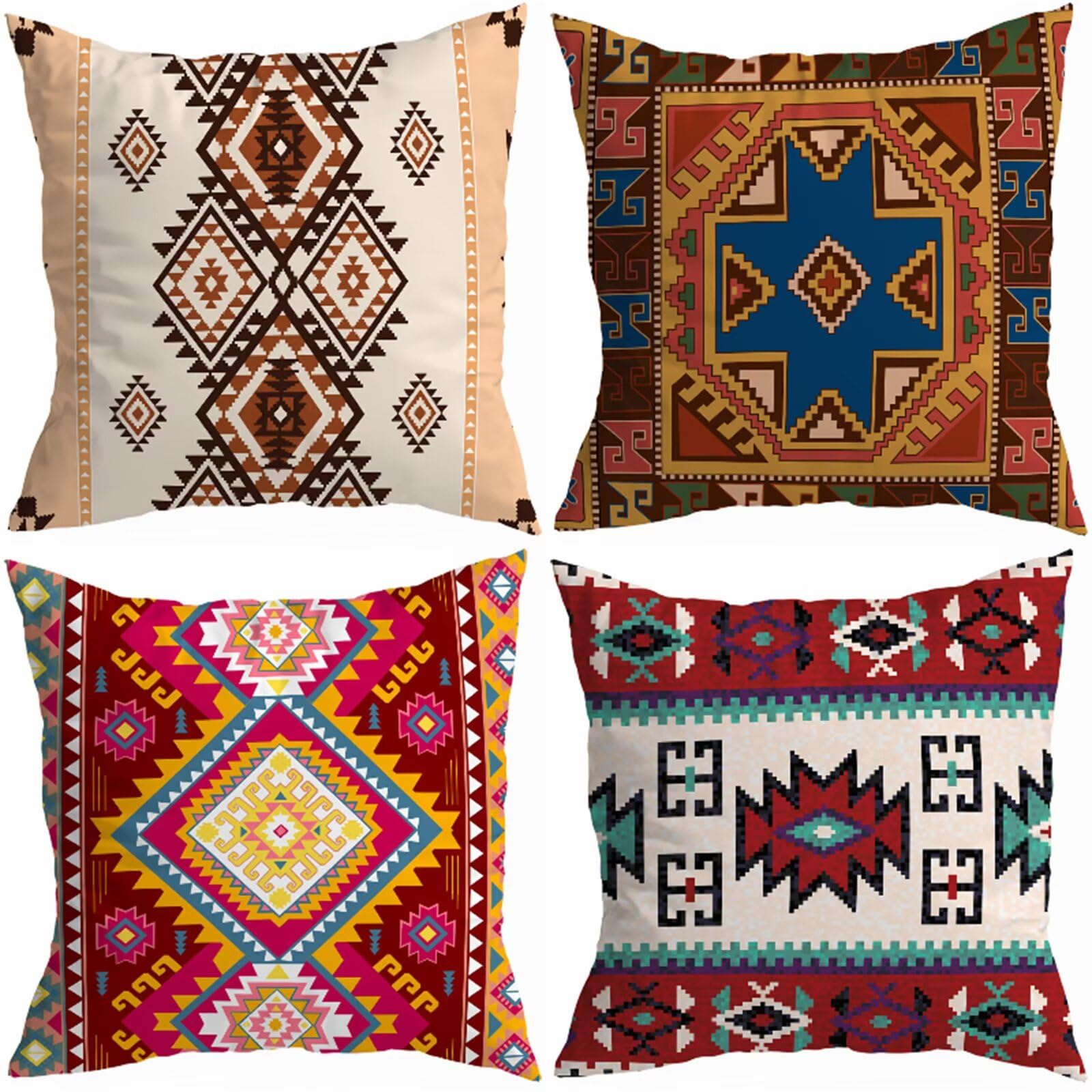 Housse coussin 35x35 boho lot de 4 vintage double face imperméable S-8087