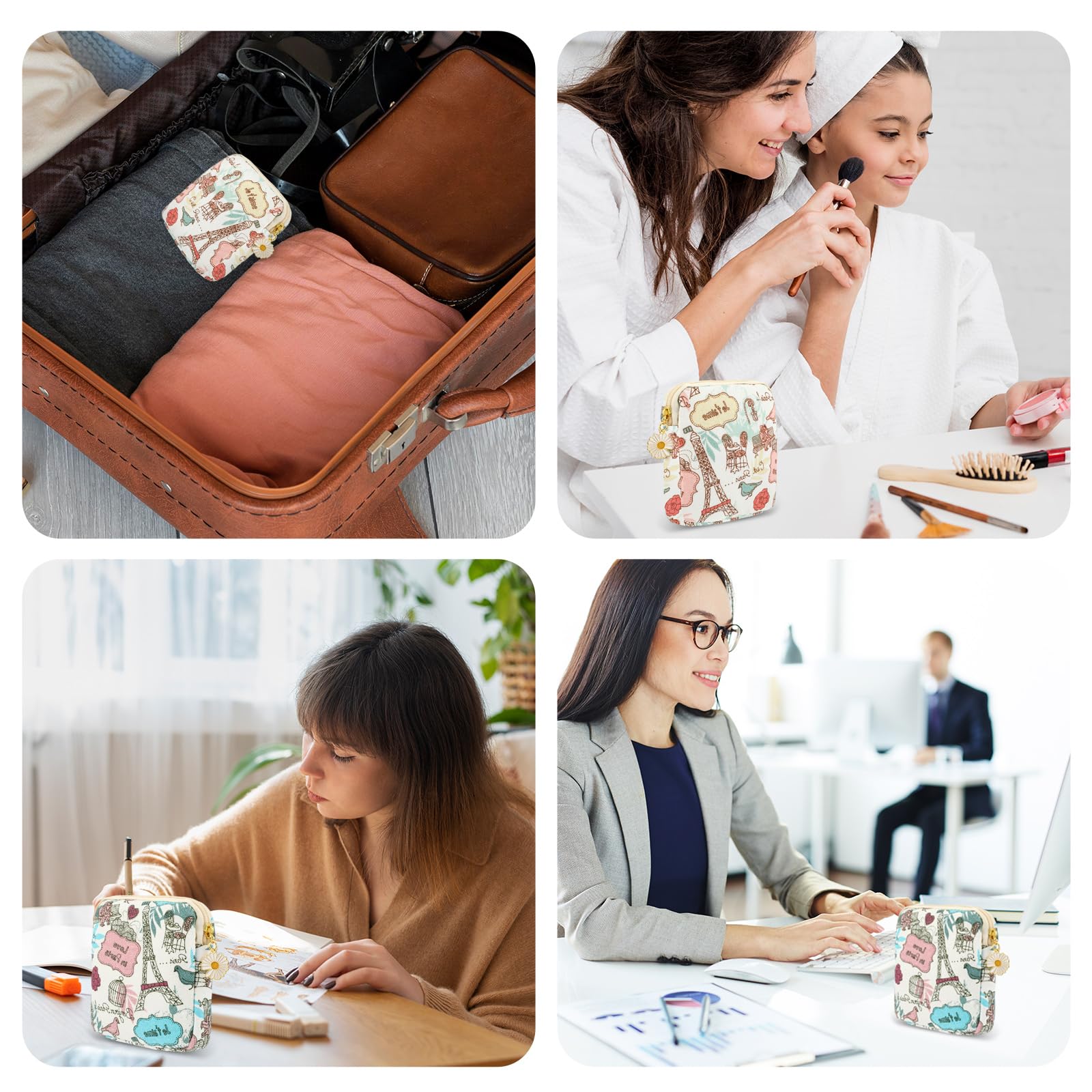 Bolsa de almacenamiento de servilletas sanitarias, 2 bolsas de período, bolsa de almacenamiento de almohadilla sanitaria, bolsa de almacenamiento de tampón, bolsa menstrual con cremallera para 7