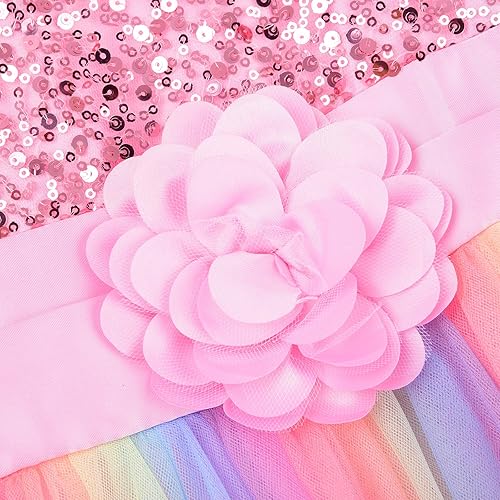 Vista 4 de Uhnice Vestido de malla sin mangas con lentejuelas para niña pequeña para fiesta de boda