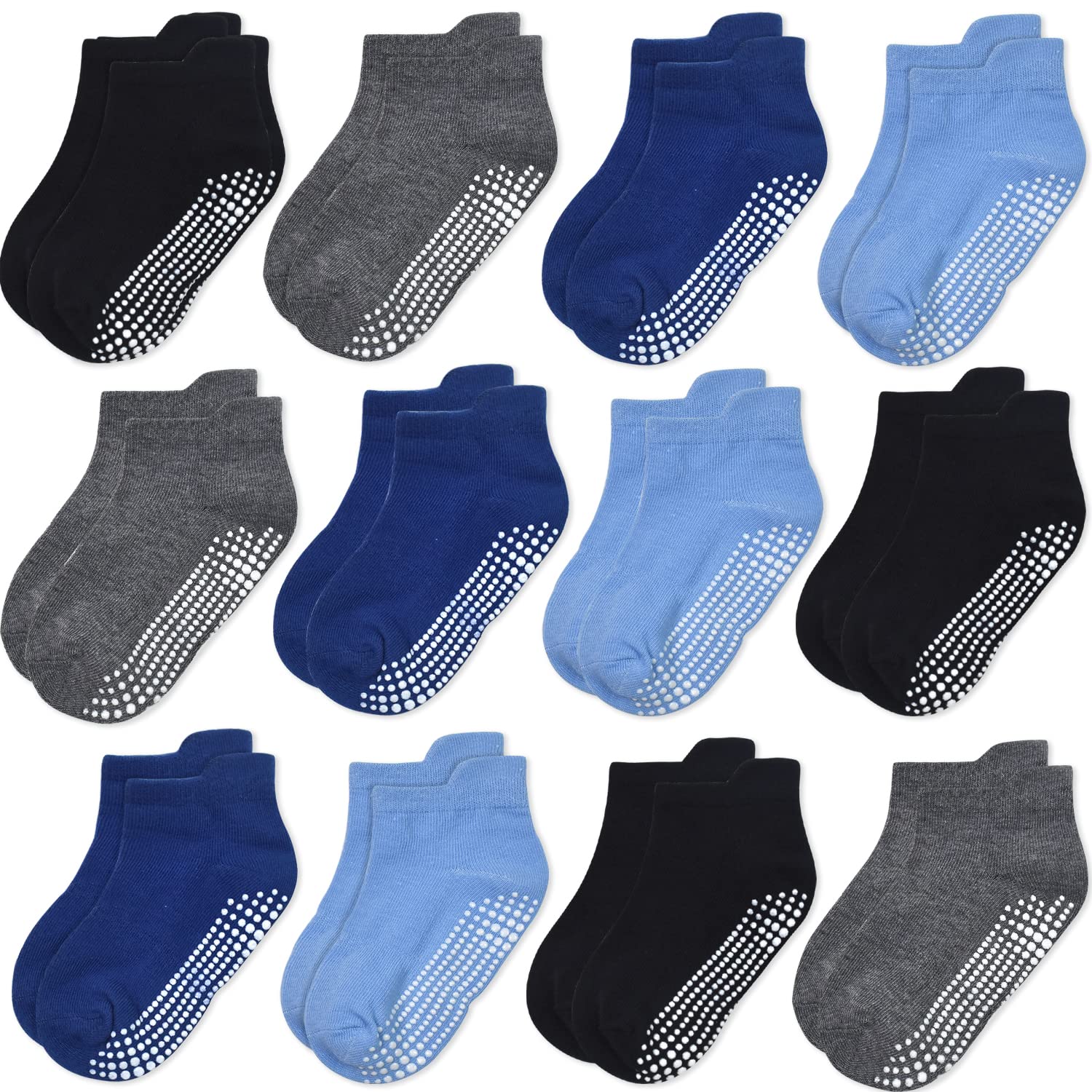 GRPSKCOS Calcetines antideslizantes para niños pequeños, 12 pares de calcetines antideslizantes para niños de 0 a 7 años