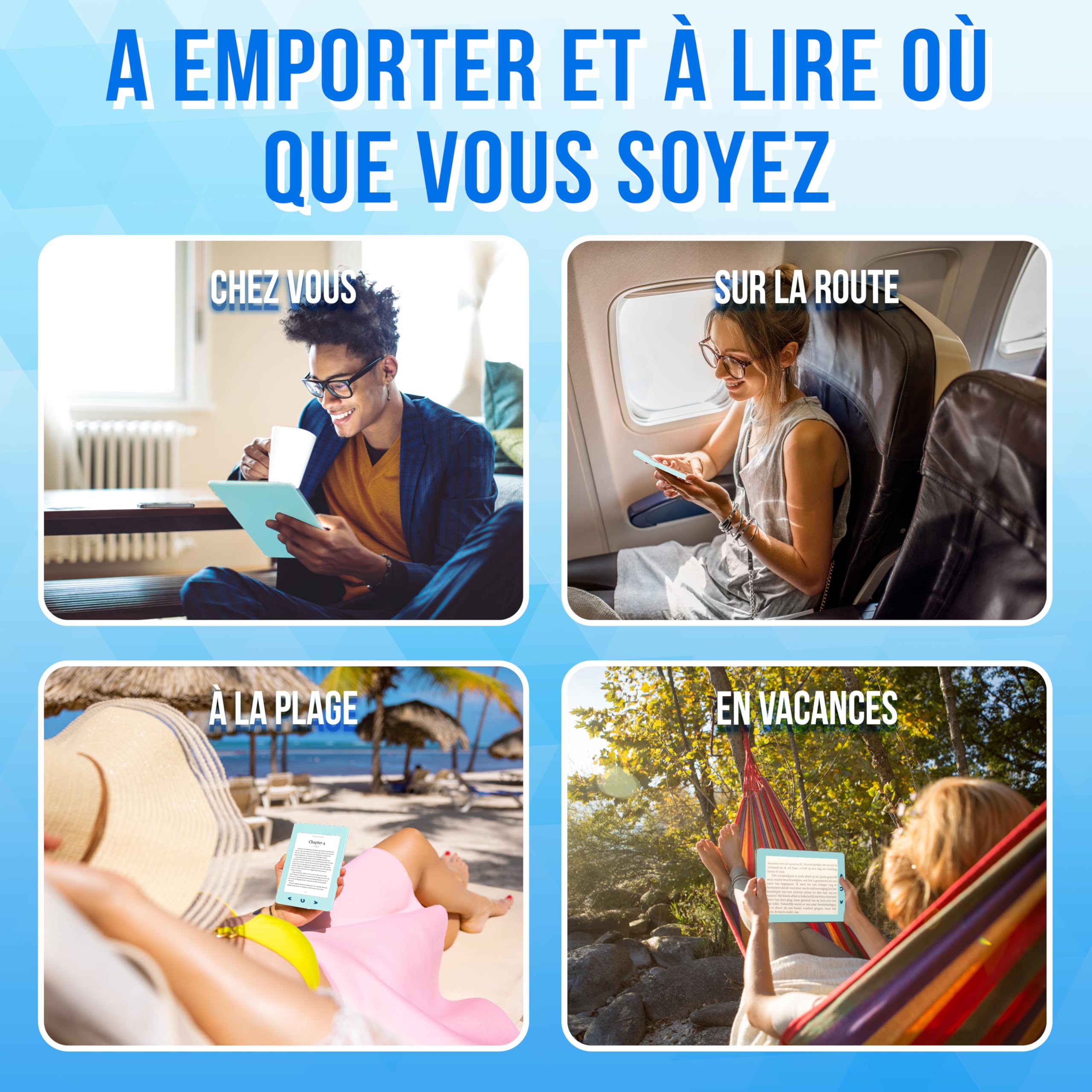 Silvergear® Ebook Reader avec Rétroéclairage | Écran Tactile E-Ink de 6 Pouces | Mémoire de 4 Go pour 3000+ E-Books | E-Reader | Antireflet et Léger | Bleu