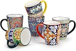 vancasso 16 oz Coffee Mugs Set of 6, Large Ceramic Mug with Handle, Boho Coffee Cups for Latte, Cappuccino & Hot Chocolate, Dishwasher & Microwave Safe Gift Set, Series SIMI