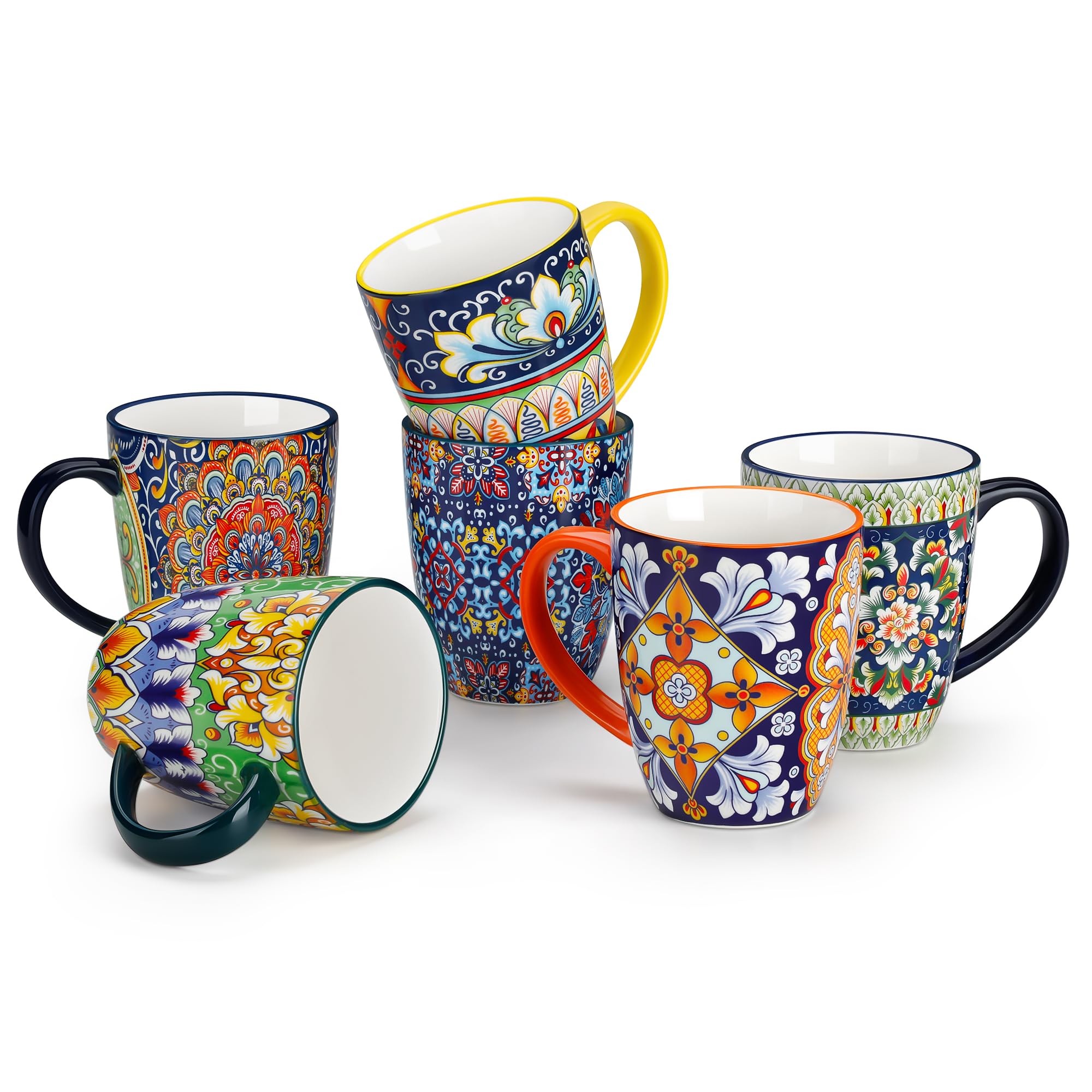vancasso Kaffeetassen Set 6er, SIMI Tassen Set mit Henkel, 360ML Kaffeebecher Porzellan, Böhmisches Teetassen, kaffeeservice 6 personen