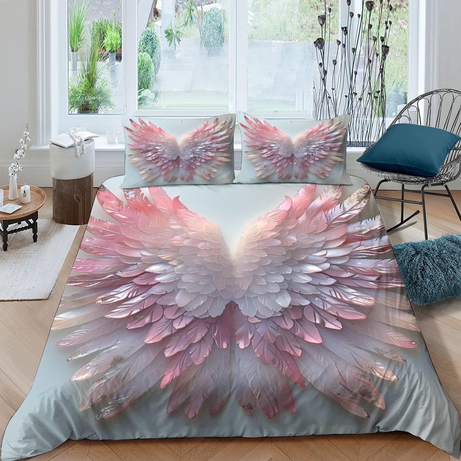 Ctjqhvkz Style-4 3D Printed Pink Angel Wings Fitted Sheet Microfiber Soft Anti-Slip Bed Cover For Bedroom Guest Room Decor Single（135X200cm）
