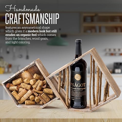 Miniatura 6 de Soporte para botellas de vino Estante individual de madera de abedul rústico para botellas de vino con soporte de corcho, vitrina de madera