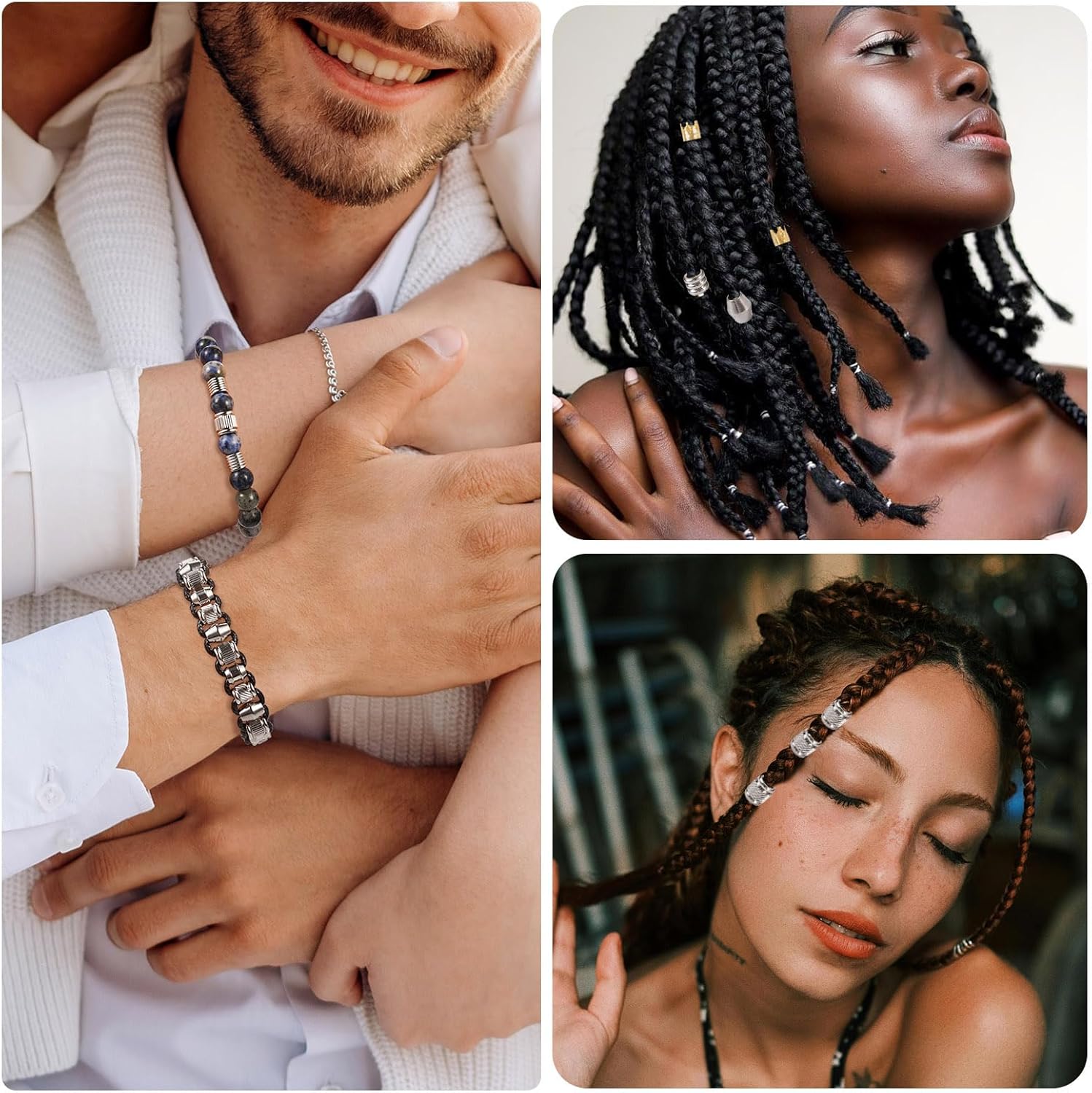 Fashewelry 90pcs Stainless Steel Column Beads Tube Large Hole European Spacer Beads Hole: 4-5mm for Bracelet Necklace Hair Jewelry Making Findings - Image 5