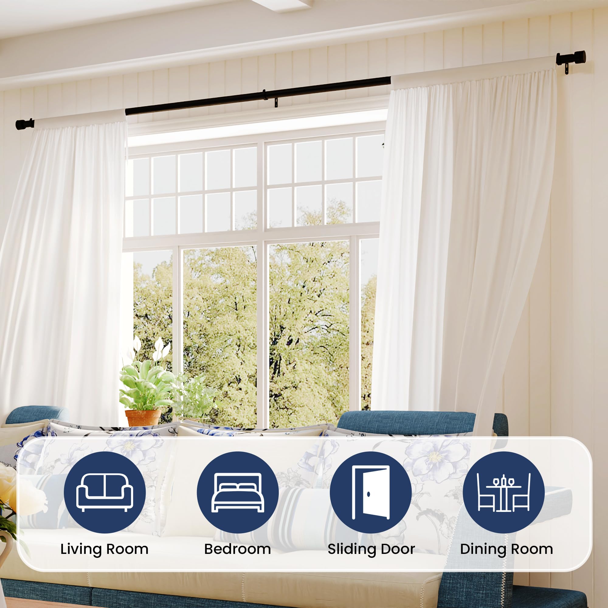 Matte Black Curtain Poles, Adjustable Curtain Pole 70cm-335cm for Window Extra Long Curtain Rod with Brackets - Image 3
