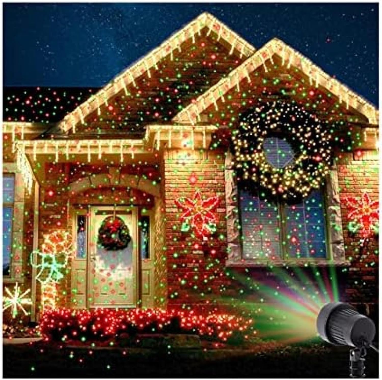 GuyAna Proiettore Natalizio Stellato, luci da Giardino, Esterno Rosso Verde Blu Tre Colori Movimento lucciola Luce di proiezione con Telecomando per Feste di Natale, Matrimoni, Blu+Verde+Rosso, 1 p