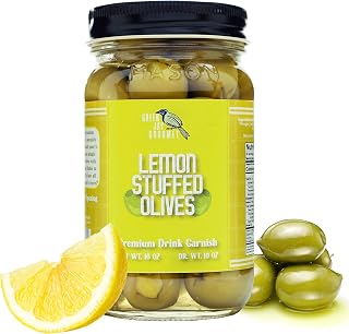 Green Jay Gourmet Lemon Stuffed Olives - Premium Dirty Martini Garnish, Cocktail Olives, All-Natural Green Olives for Cheese Boards, 16oz Jar