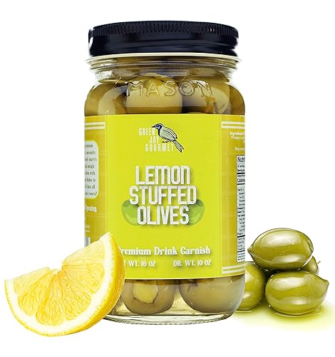 Vista 62 de Green Jay Gourmet Aceitunas rellenas de ajo - Aceitunas verdes rellenas para recetas de guarnición de cóctel y tabla de queso - Aceitunas de Martini