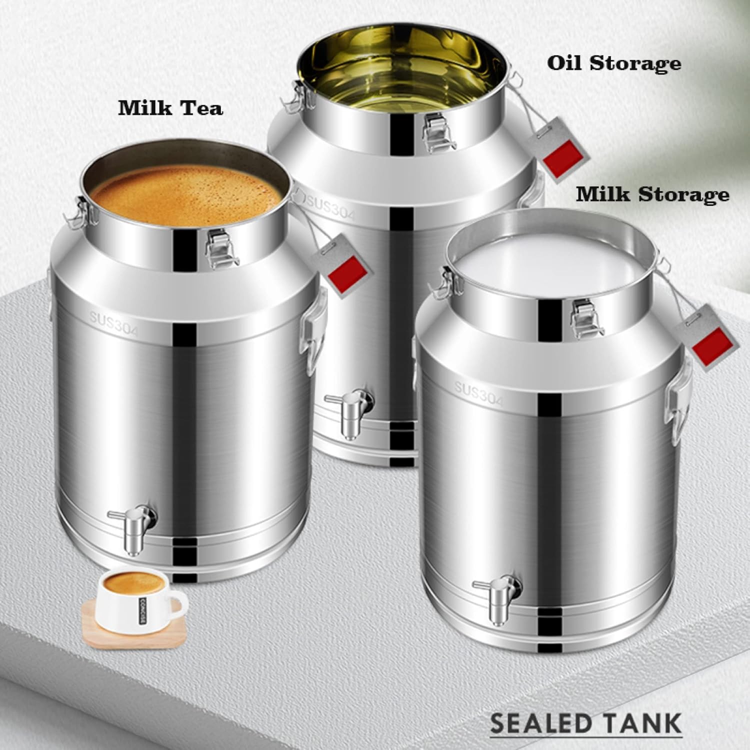 Airtight Milk Churn Can Jug Canister with Spigot - 5L/9L/14L Milk Cream Transportation Container Wine Pail Bucket Oil Barrel with Sealed Lid/Siliver / 5L