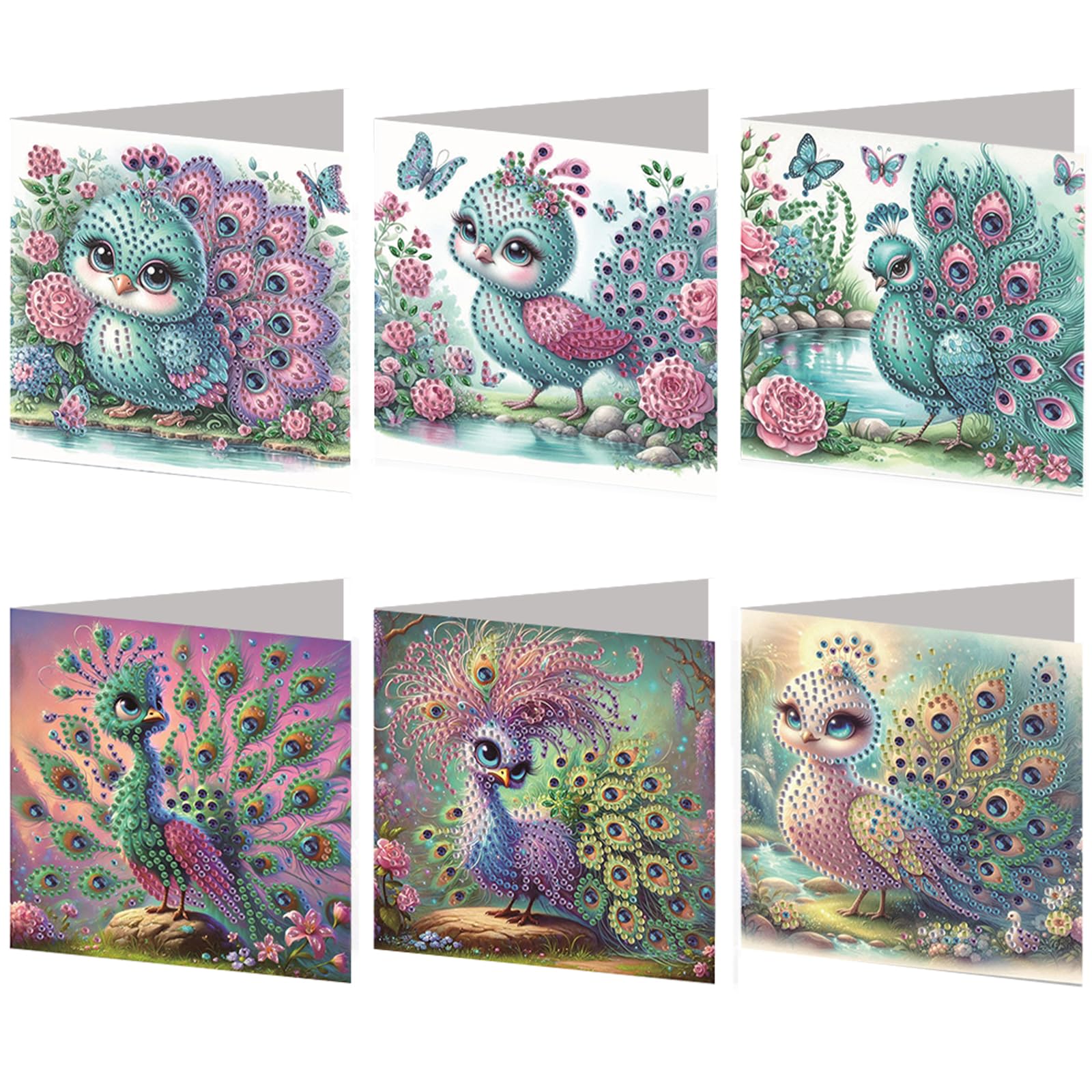 6pcs DIY Diamond Painting Greeting Card Set Rhinestone Diamond Art Mosaic Postcards for Xmas Birthdays Thanksgiving & Special Occasion