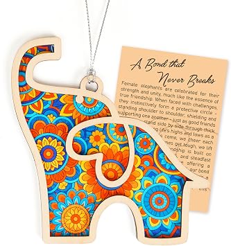 Elephant Gifts for Women, Elephant Ornament Gift with Story Card, Mandala Christmas Ornaments, Best Friend Birthday Gifts, Friendship Gift for Women, Birthday Gift for Mom