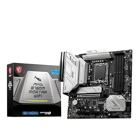 Msi Mag B760M Mortar Wifi Motherboard | Supports 12Th/13Th Gen Intel Core Processor | 2X Pci-E X16,Gen 4 X4 M.2 | Ddr5,192Gb Memory 7000+Mhz/Oc | 4Xez Debug Led | Rgb Mystic Light | Wi-Fi 6E-Micro Atx