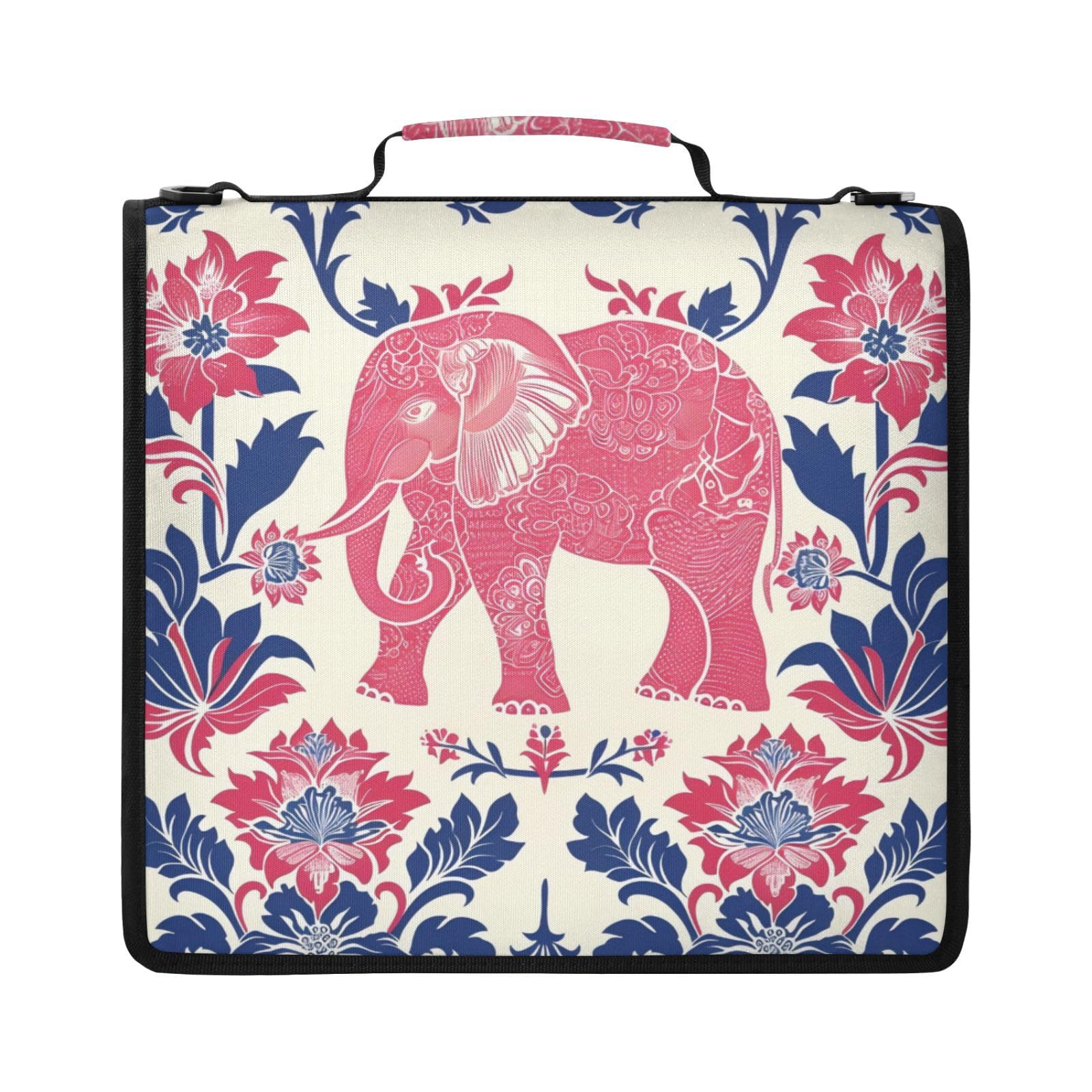 3-Ringbuchtasche mit Elefanten-Blumenmuster und Reißverschluss