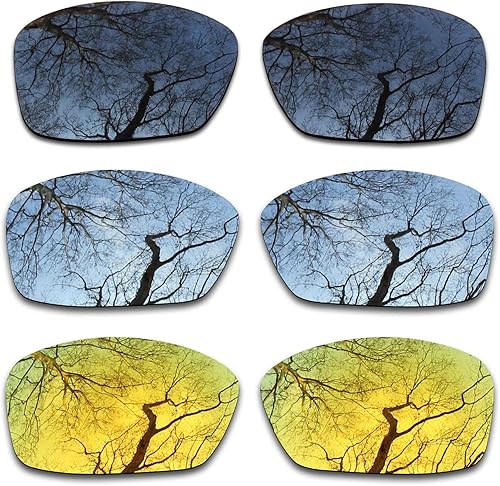ToughAsNails 3 pares de lentes de repuesto polarizadas para Oakley Hijinx Pack-BS25, Cromo negro y plateado y oro de 24 quilates, talla única
