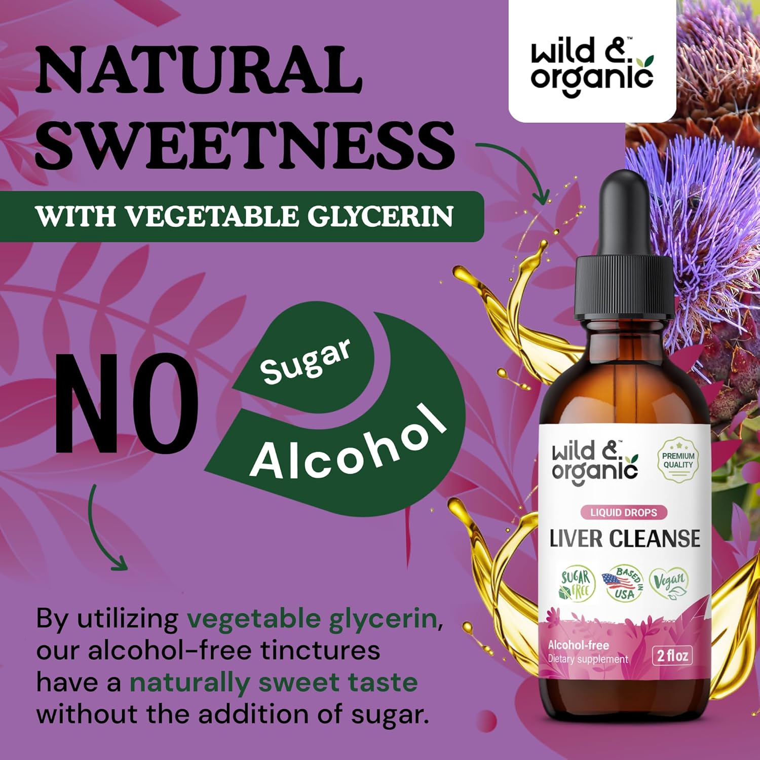 Wild & Organic Liver Cleanse Tincture - Liver Detox Formula with Milk Thistle, Dandelion Root, Chanca Piedra Stone Breaker Extract - Herbal Supplement - Vegan, Sugar & Alcohol-Free Liquid Drops - 2 oz - Image 6