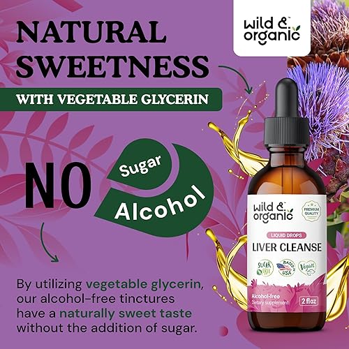 Miniatura 6 de Wild & Organic Tintura de limpieza hepática, fórmula de desintoxicación hepática con cardo mariano, raíz de diente de león, extracto de piedra