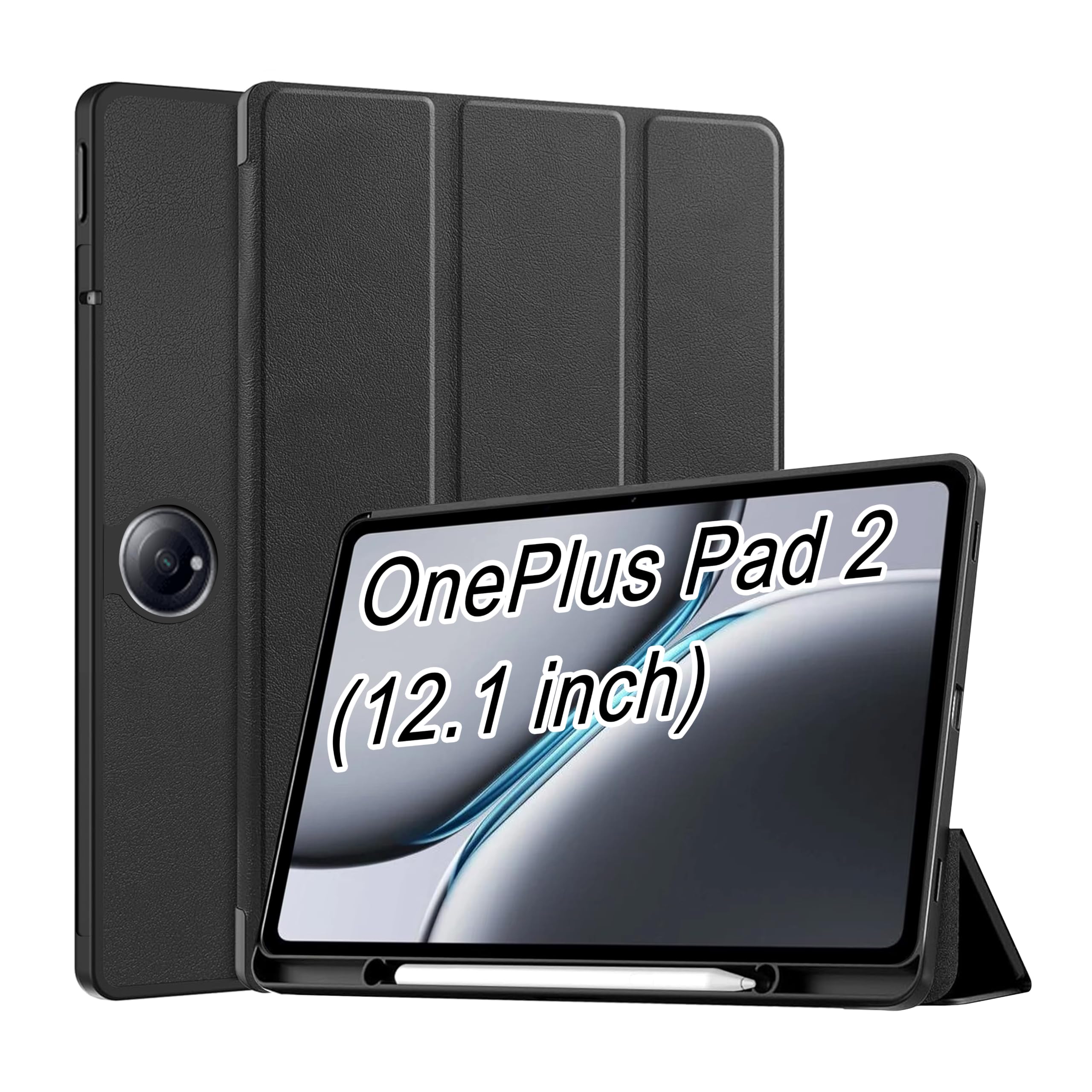 CEDO Smart Case OnePlus Pad 2 (12.1 inch) Tri-Fold Flip Folio Cover | Pencil Holder | Auto Wake-Up/Sleep Mode | Multi View Angles Stand TPU Backcover (Black)-image-8