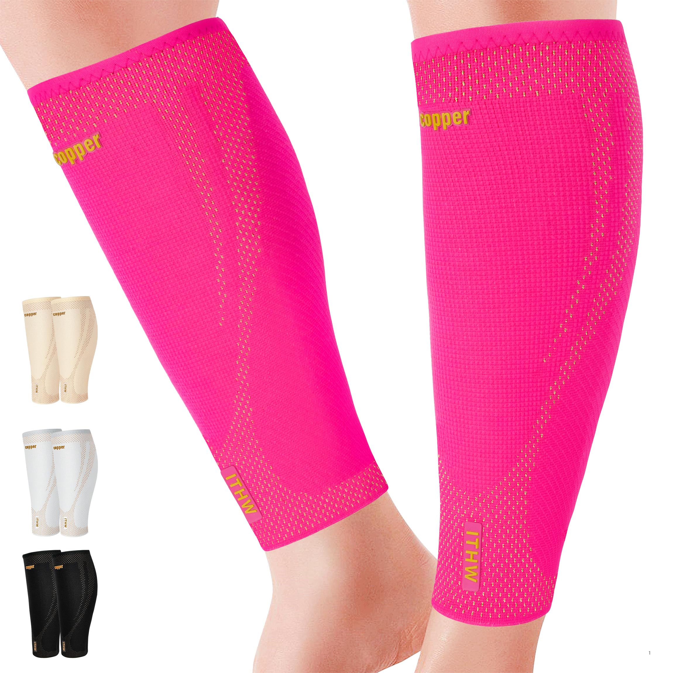 Copper Calf Compression Sleeves for Men & Women - High Stretch Graduated Compression with Anti-Slip Grip | Breathable & Smooth Lining Footless Design