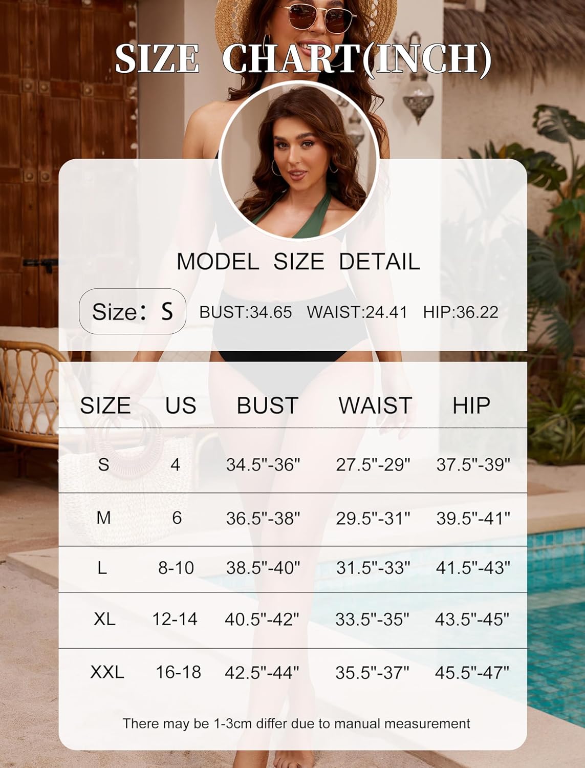 ZAFULレディースツーピース水着 プッシュアップハイウエストビキニセット ホルターVネック 控えめな水着 フリル付き水着