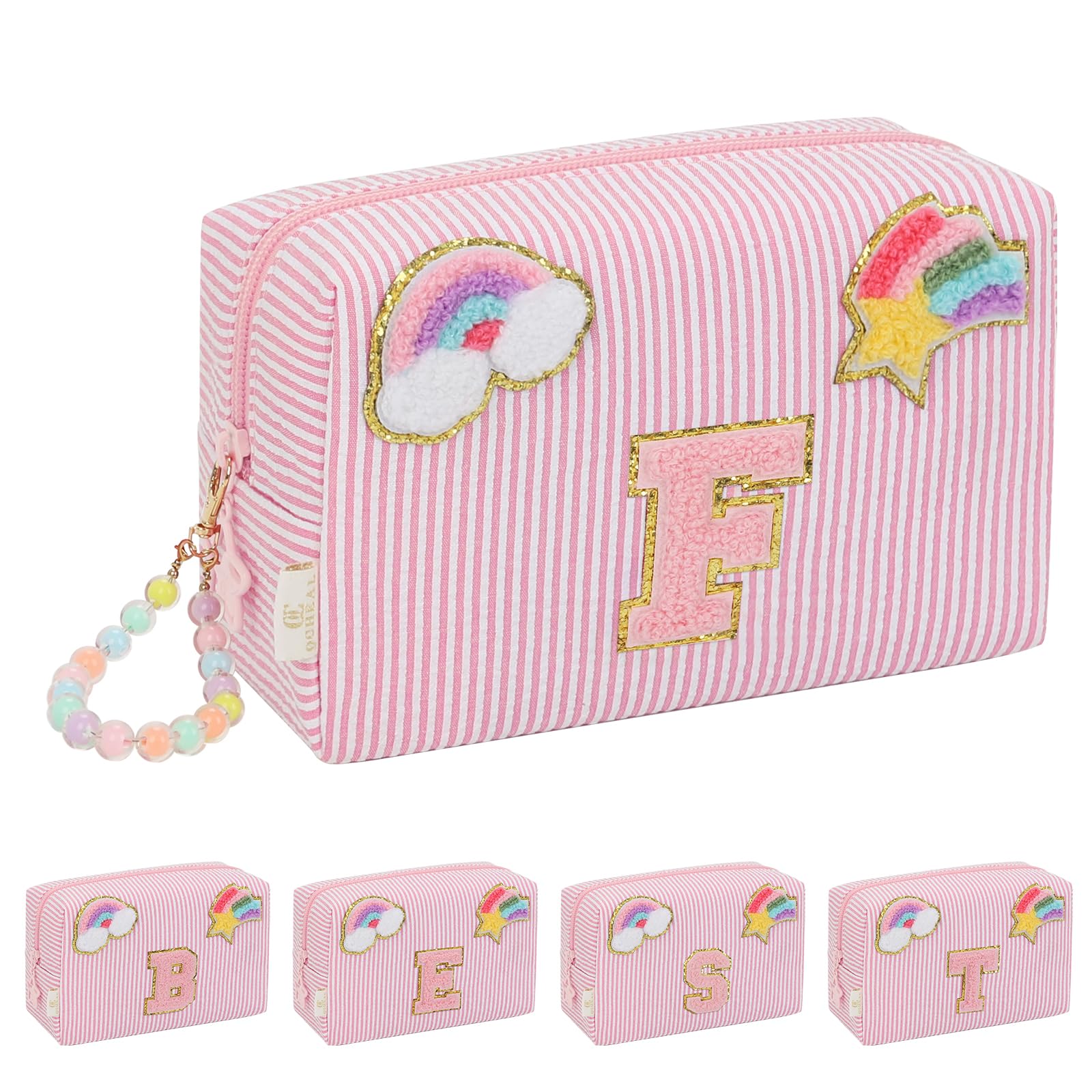 Initial Makeup Bag for Girls, Cute Makeup Bag Small Cosmetic Bag Travel Make Up Organizer Pouch, Birthday Gifts for Girls 4 5 6 7 8 9 10 11 12 13 14 15 Years Old, Teen Girls Gifts Trendy Stuff