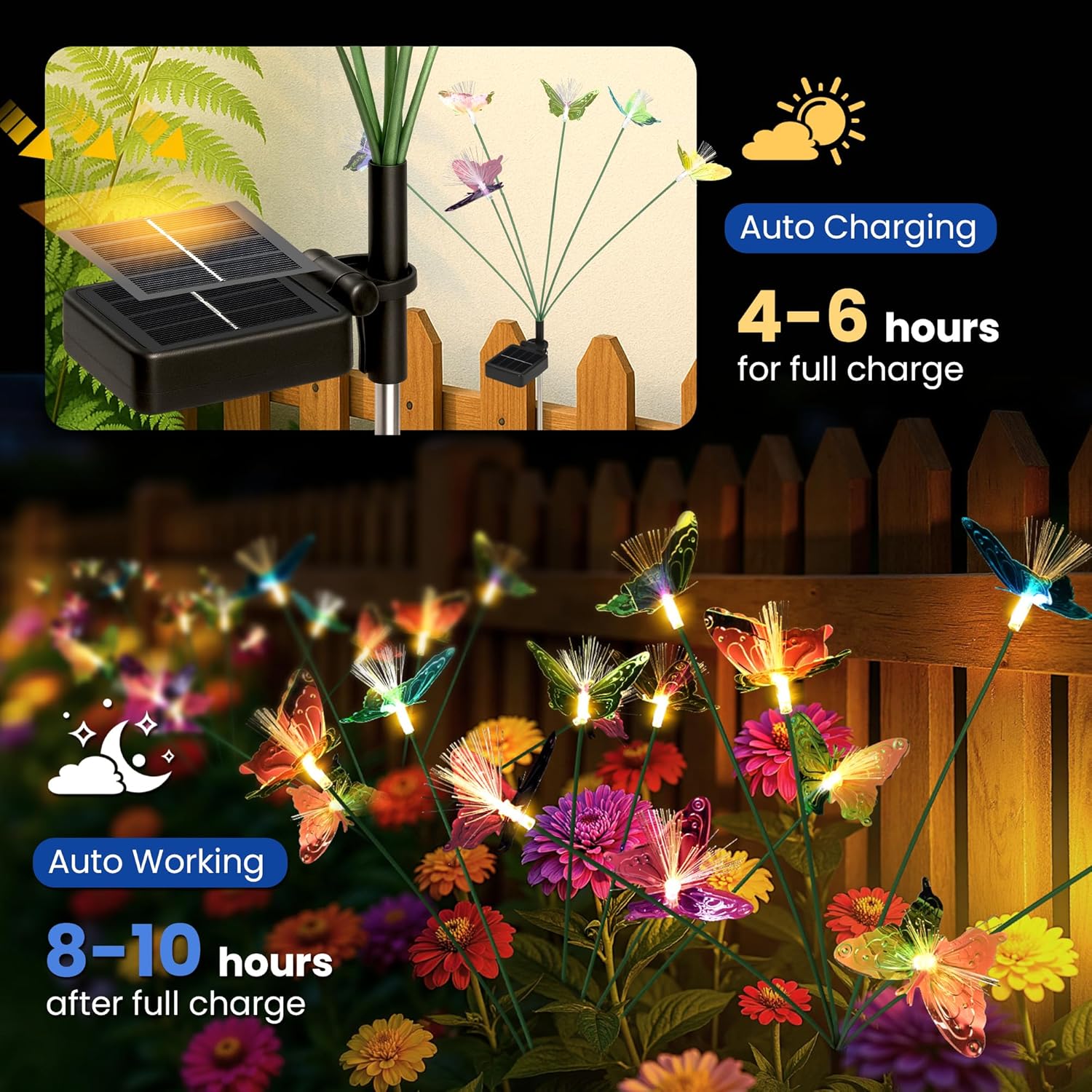 Solar Garden Lights,Swaying Butterfly Lights Outdoor Decorative,6pack Warm White LED Solar Lights for Outside Yard,Lawn,Patio,Pathway Decoration Gardening Gifts
