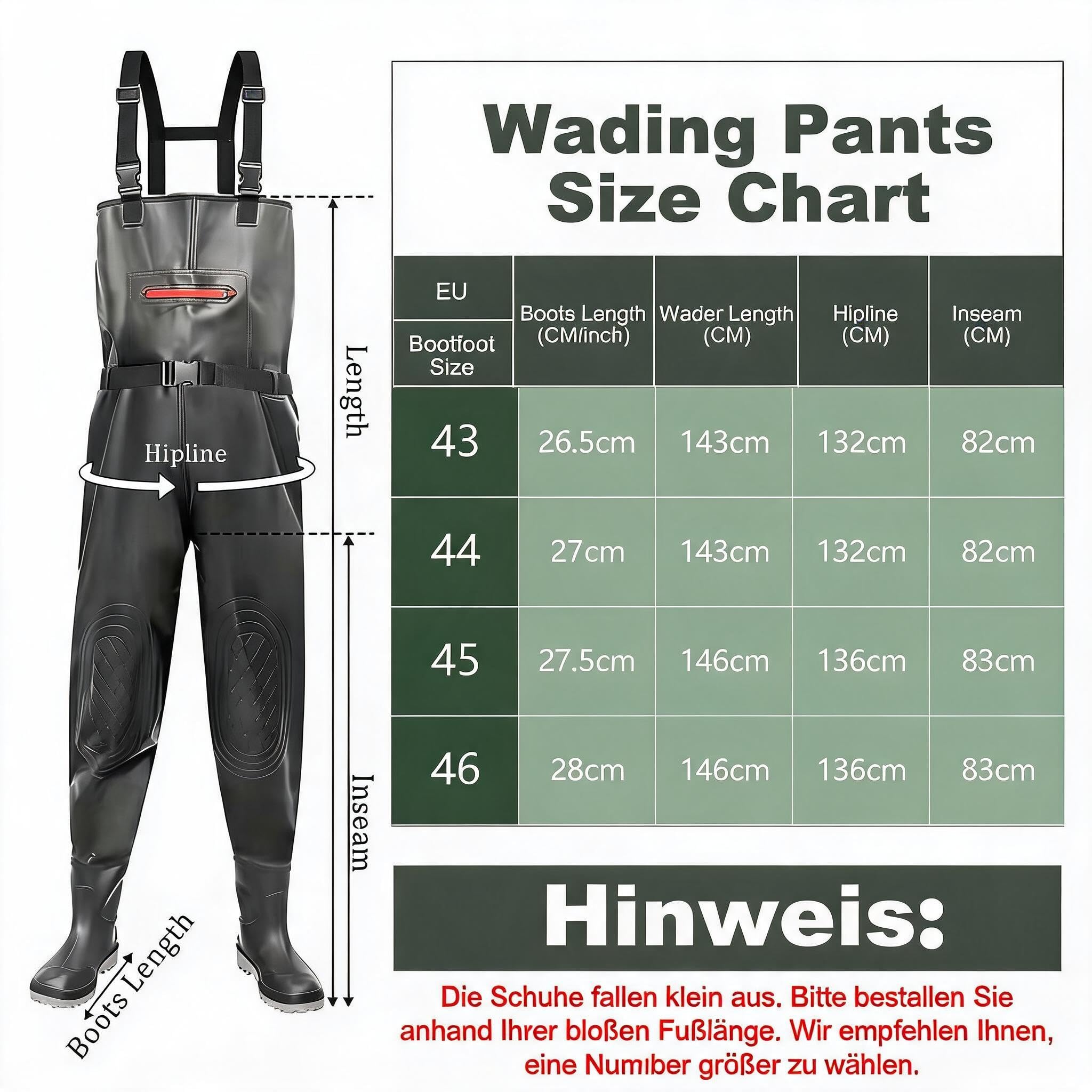 Wathose Herren wasserdicht Anglerhose, Verstärkte PVC-Anglerbekleidung mit Anti-Rutsch-Sohle Gr. 43-46, fällt klein aus bitte größer bestellen, Verstellbare Schulterträger, Angeln, Farmarbeit, Outdoor