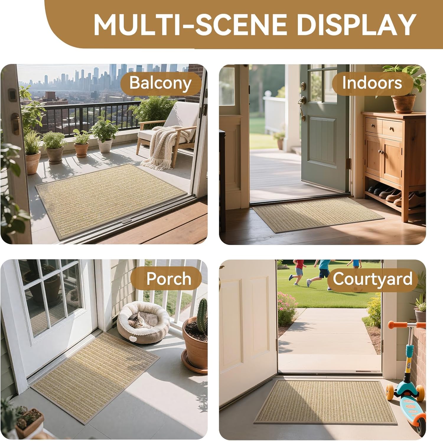 Front Door Mat 17"x30", Heavy Duty Waterproof Dirt Trapping Non-Slip Doormats, Low Profile Entrance Mats for Front Indoor/Outdoor, Brown - Image 8