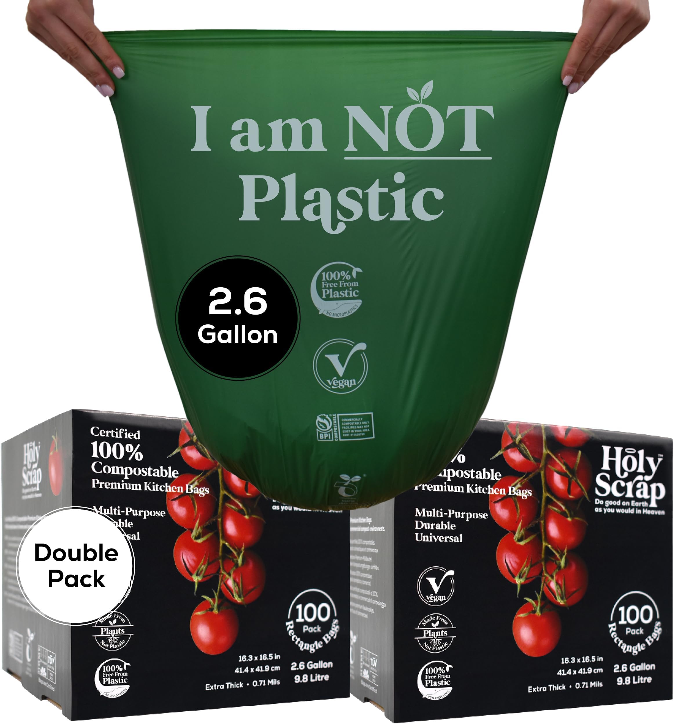 Small Compostable Trash Bags - 2.6 Gallon, 200 Pack, 100% Plastic-Free Decomposing Kitchen Food Waste Trash Can Bags & Liners, Thick Countertop Garbage, Bathroom & Bio Bin Bags
