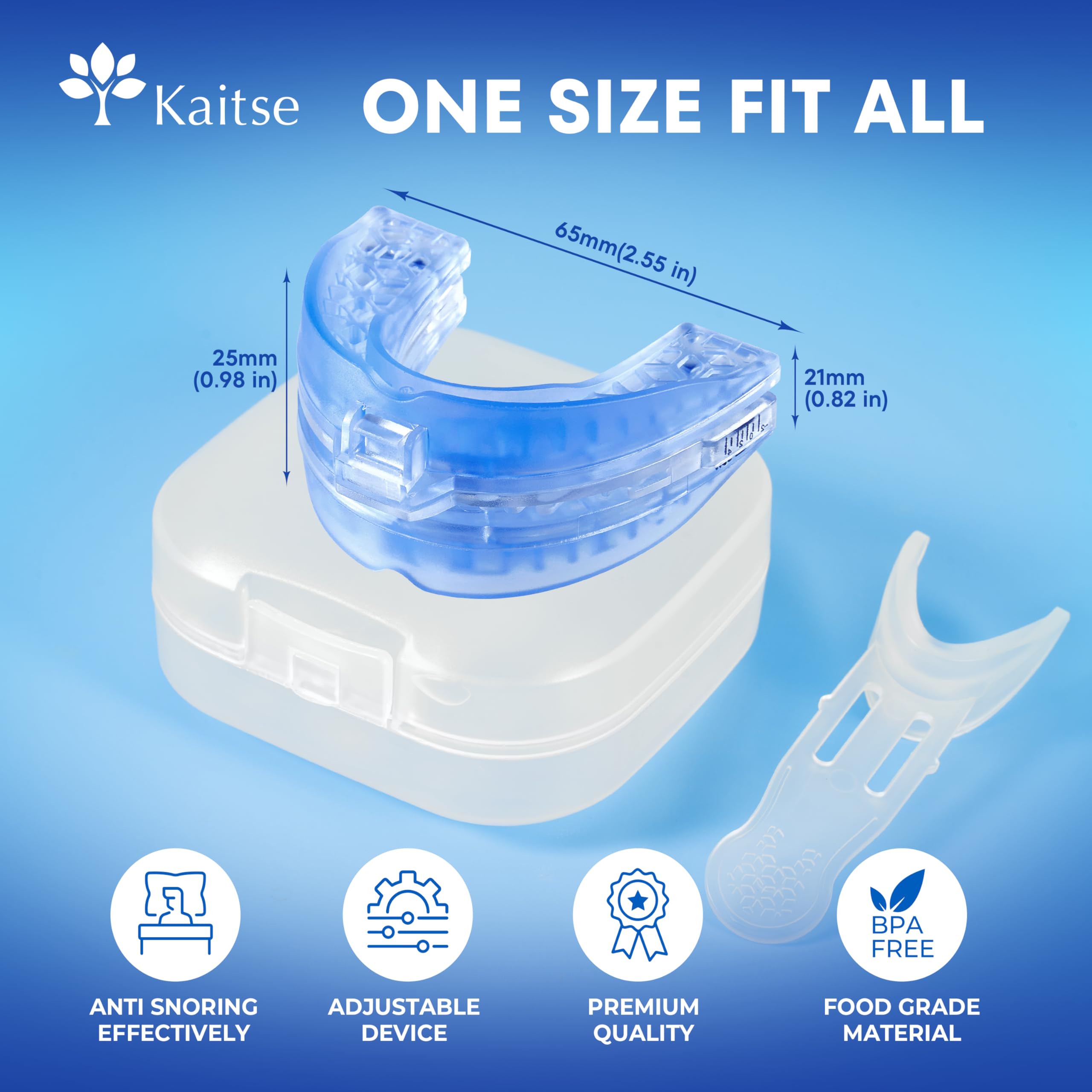 anti snoring devices for sleep: Reduces Snoring by 87% All-Night - 1-6mm Jaw Advancement Anti-Snore Mouthpiece - Comes with Travel Case Latex-Free — view 2