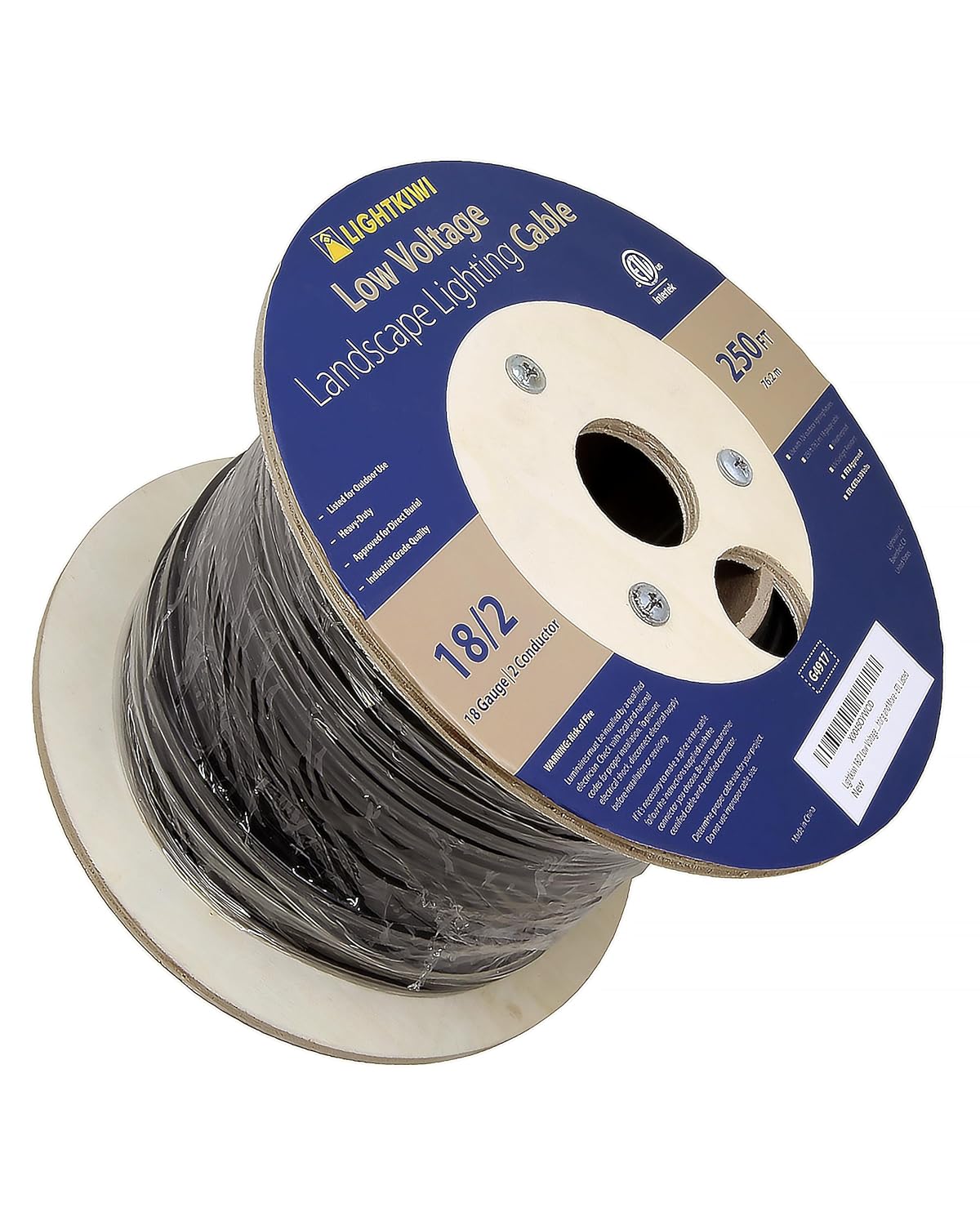 Lightkiwi G4917 18/2 Low Voltage Landscape Wire - 250 Feet - Copper, ETL Listed - Outdoor Underground | Direct Burial Cable | 18/2 Landscape Wire | Low Voltage Cable 18/2
