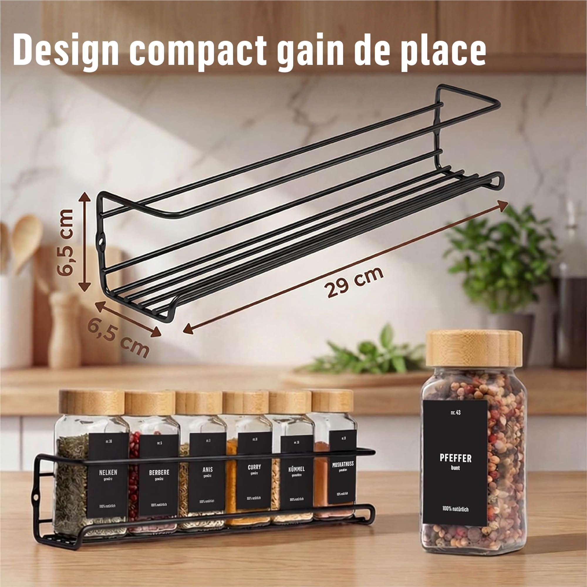 Deco haus® Etagere a Epices Murale Sans Percer avec 24 Pot à Épices en Verre - Porte-épices Murale 4 Pièces - Étagère de Rangement de Cuisine pour Épices - etagere epices cuisine murale