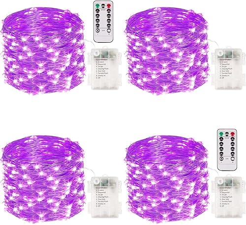 Paquete de 2 100 luces LED que funcionan con pilas con control remoto, luces parpadeantes impermeables de 33 pies con temporizador y 8 modos, cadena