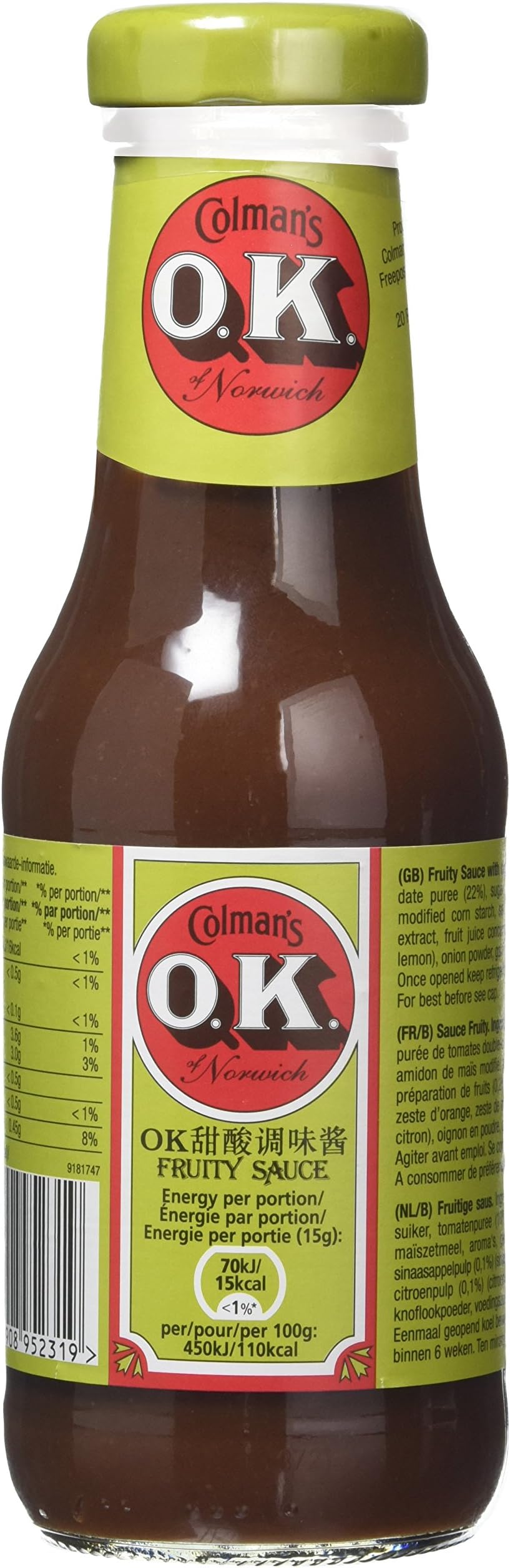 Colman's OK Fruity Sauce 335 g (Pack of 4)