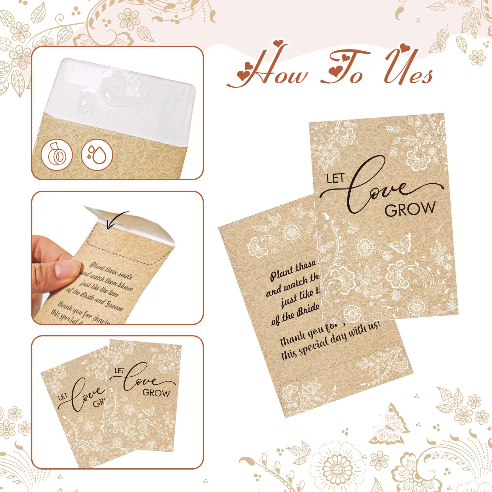 Cinrobiye 50 Sets Hochzeitsgeschenke für Gäste, rustikales Hochzeitsgeschenk-Set (Samen nicht im Lieferumfang enthalten), für Boho-Brautparty, Gartenhochzeit, Gastgeschenke und Gastgeschenke