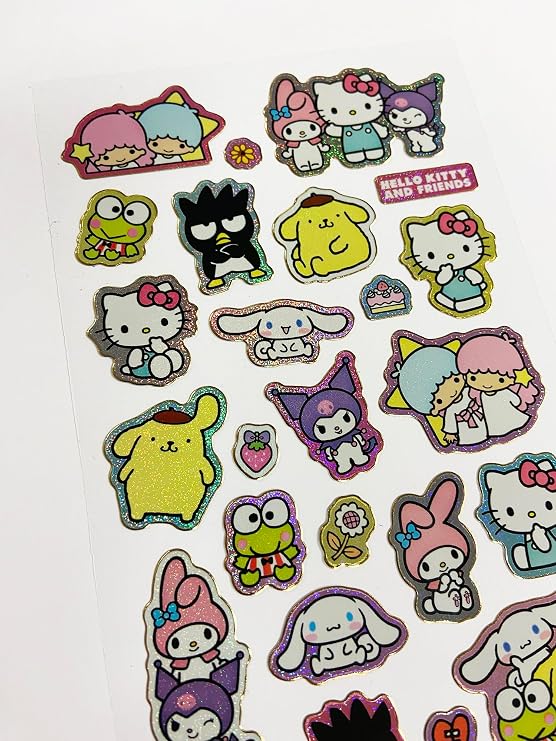 Hello Kitty and Friends Turquoise Sparkly Reusable Stickers | Official Sanrio Licensed Product | Reusable on Non-Porous Surfaces | Unisex, 3+, Birthday Gifts, Party Bags, Arts & Crafts, Scrapbooking