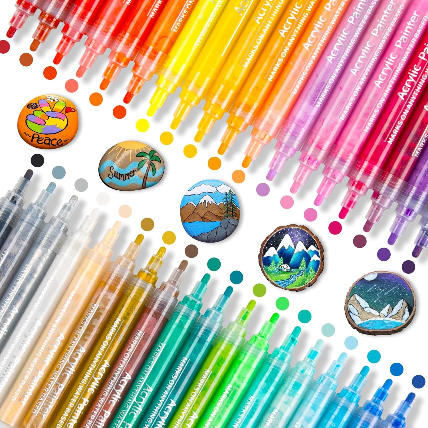 JR.WHITE 36 Acrylic Paint Pens for Rock Painting, Canvas, Wood, Glass, Fabric, Metal, Plastic, Paint Marker for Kids Adults Art and Craft Making Supplies