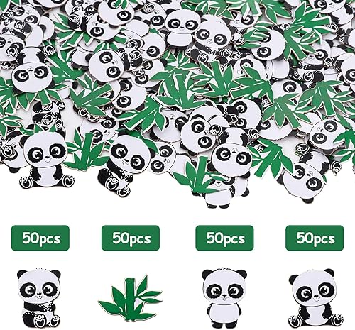 Miniatura 7 de Kreatwow Suministros de fiesta de panda, 200 piezas de panda de bambú con confeti de dispersión para decoración de mesa de temática de panda para