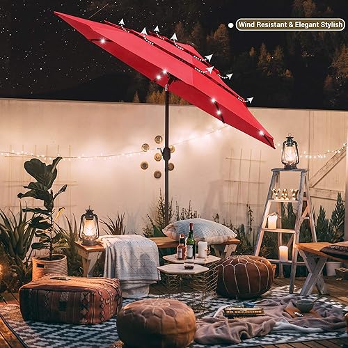 Miniatura 47 de Yescom Outdoor Solar Powered LED Patio Umbrella with Crank Tilt for Garden Backyard Deck Table Market Poolside Party Event 2-Beige,3-Negro