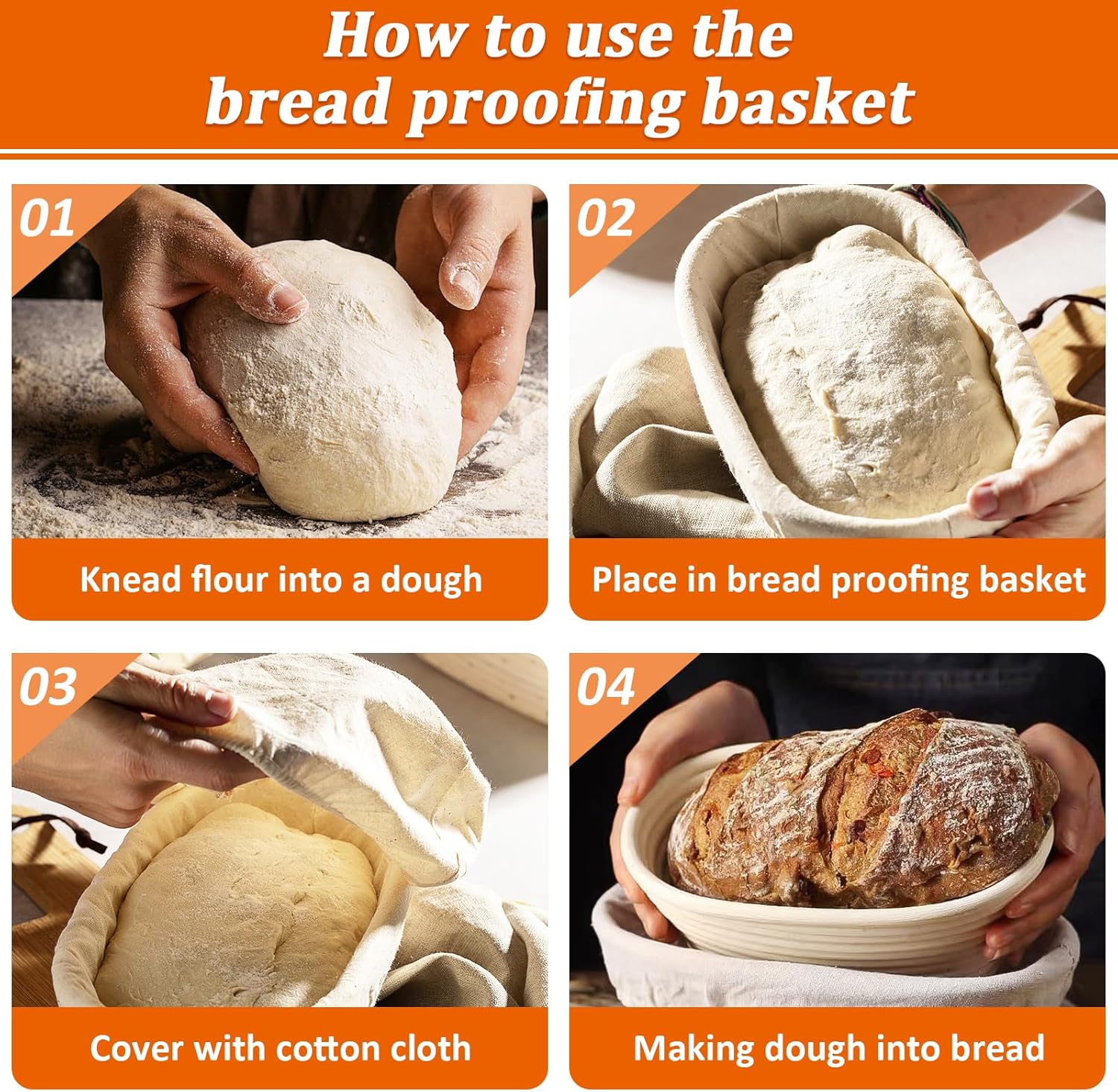 6 Pack Oval Banneton Proofing Basket Set 10 Inch, Natural Rattan Sourdough Bread Baskets with Linen Liners, Dough Baking Bowls for Professional & Home Bakers