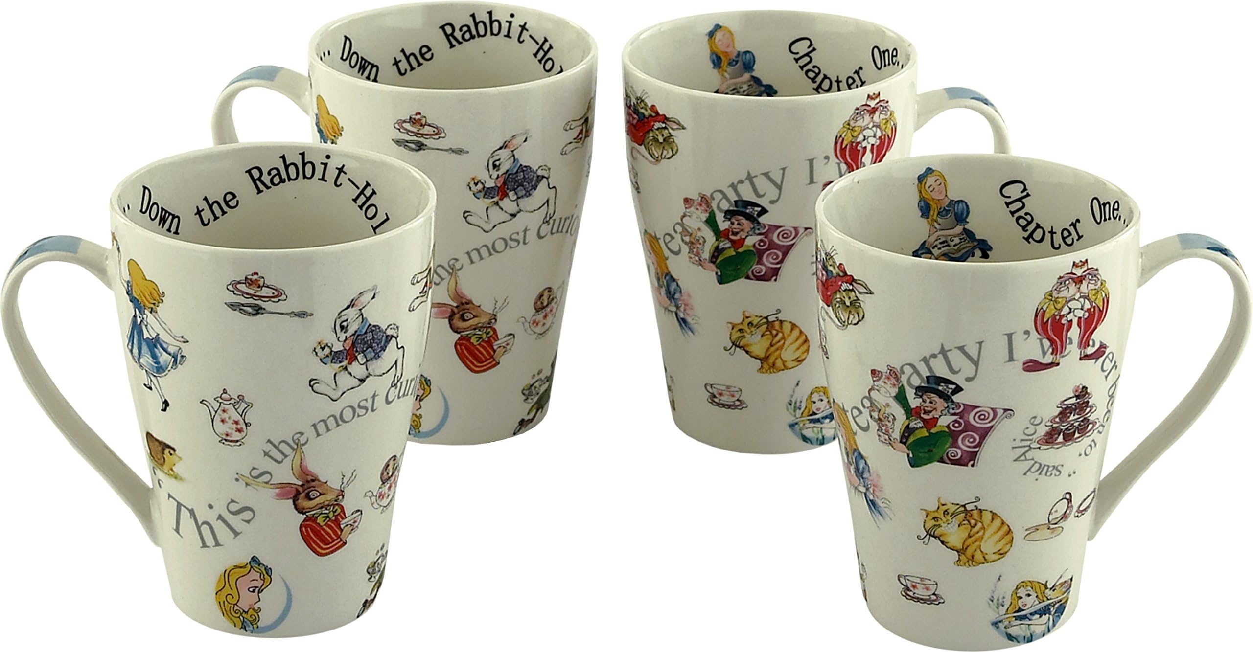Cardew Design"Alice Through The Looking Glass" Mug (Set of 4), 15 oz, Multicolor