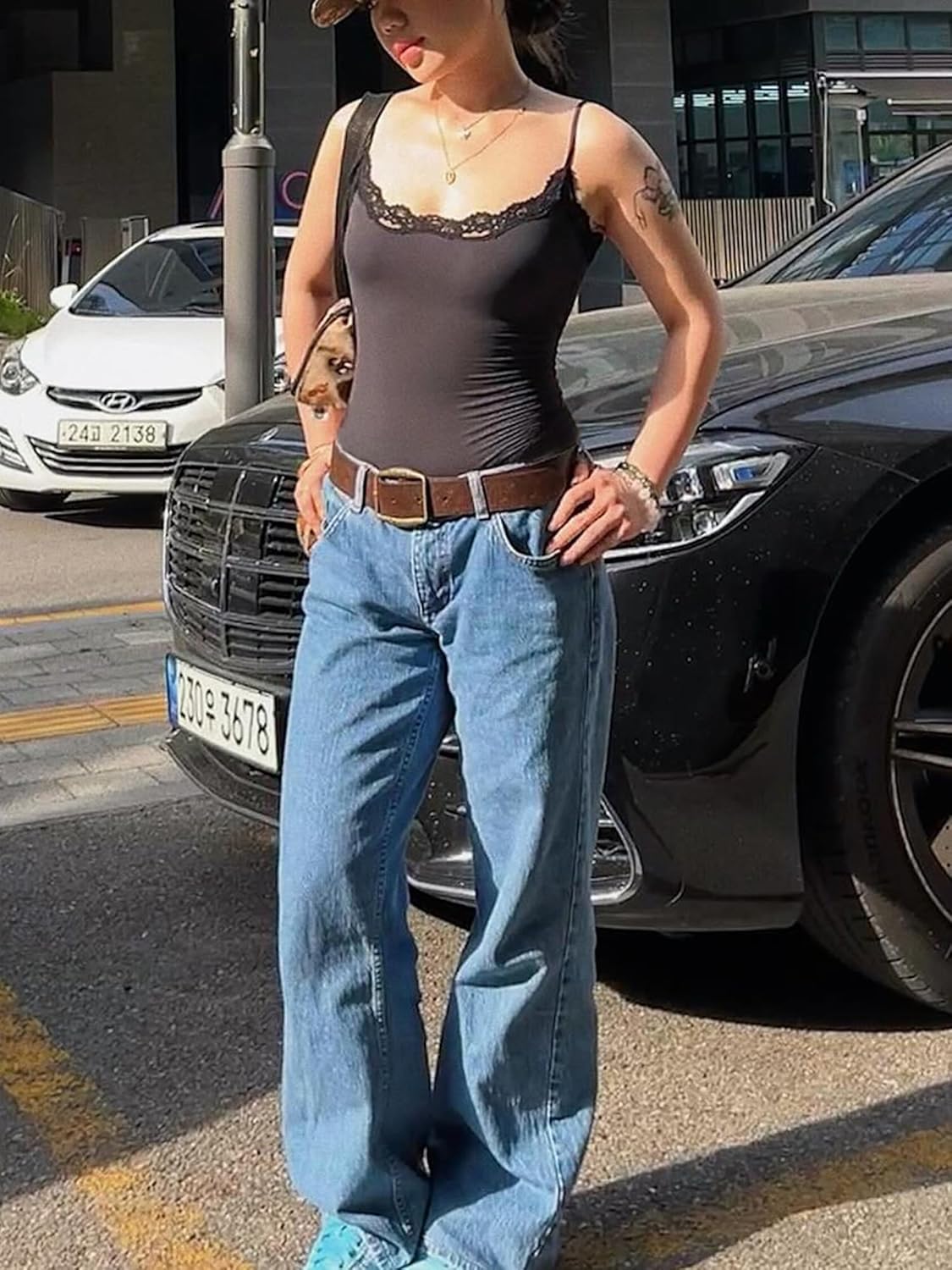 Starrylion Padded Lace Cami Top Double Lined Sexy Tank Top Spaghetti Strap Club Party Shirt - Image 2