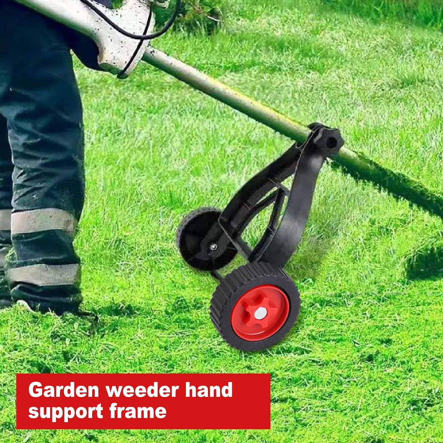 GLOGLOW String Trimmer Wheel Attachment, Adjustable Push Behind Support Wheels Universal Fit for Lawn Mowers Grass Cutters 13.8x13.4x4.7in ABS